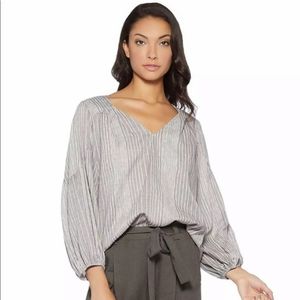 Avec Les Filles 'Not Your Peasant' Striped Bubble Sleeve Cotton Blouse Medium